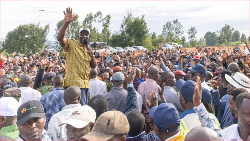 President William Ruto addresses a political rally.